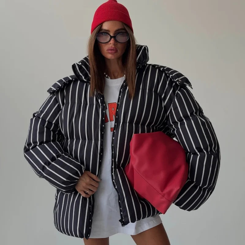 Women’s Striped Hooded Cotton Jacket