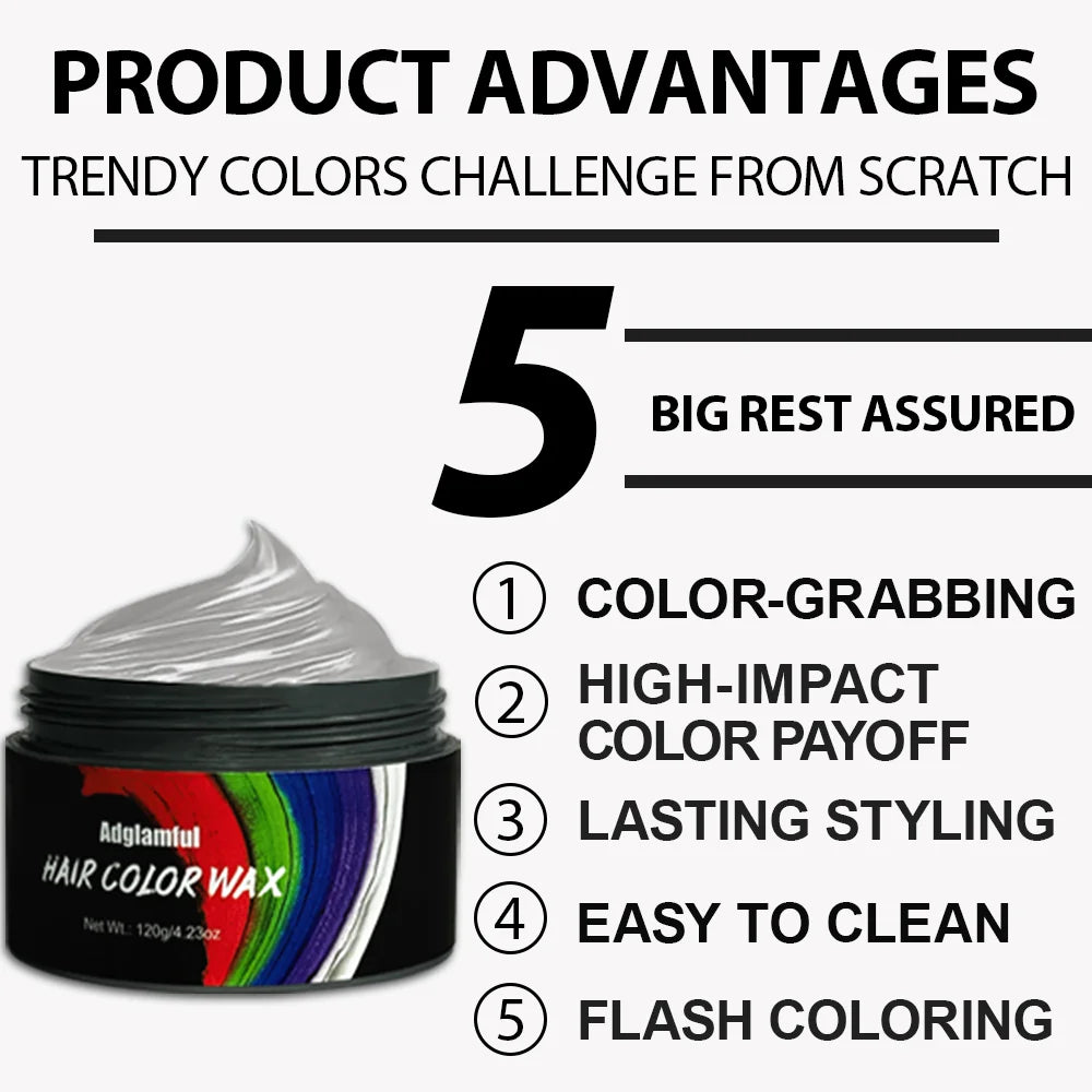 Multi-Color Temporary Hair Wax - Quick & Easy, Damage-Free, Washable, Non-Greasy, One-Time Use for Parties & Events