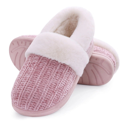 Shevalues Women's Winter Fuzzy House Slippers Non-slip Cozy  Fluffy Knit Slides With Memory Foam Indoor Warm Plush Bedroom Shoes