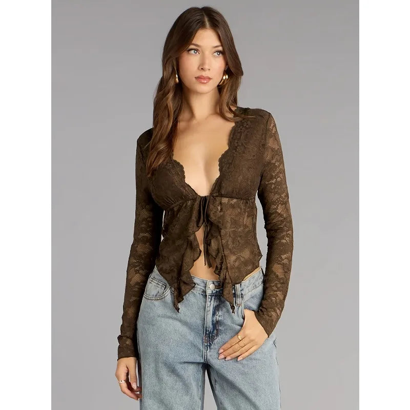 Y2K Midnight Bloom Lace Crop Top