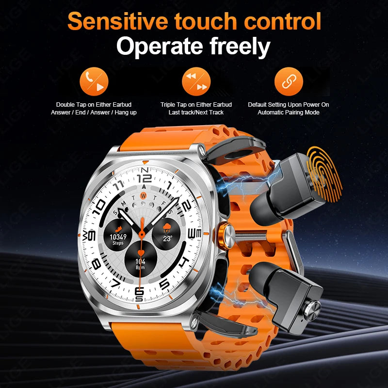 The Ultimate 2-in-1 Smartwatch with Hidden Wireless Earphones