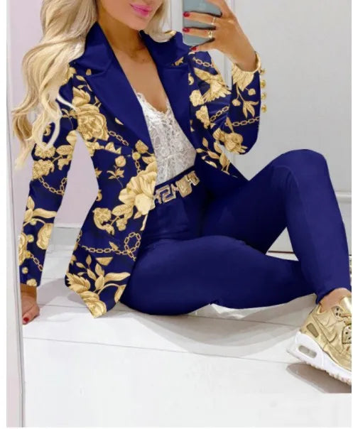 Elegant Two-Piece Blazer and Trouser Set for Women