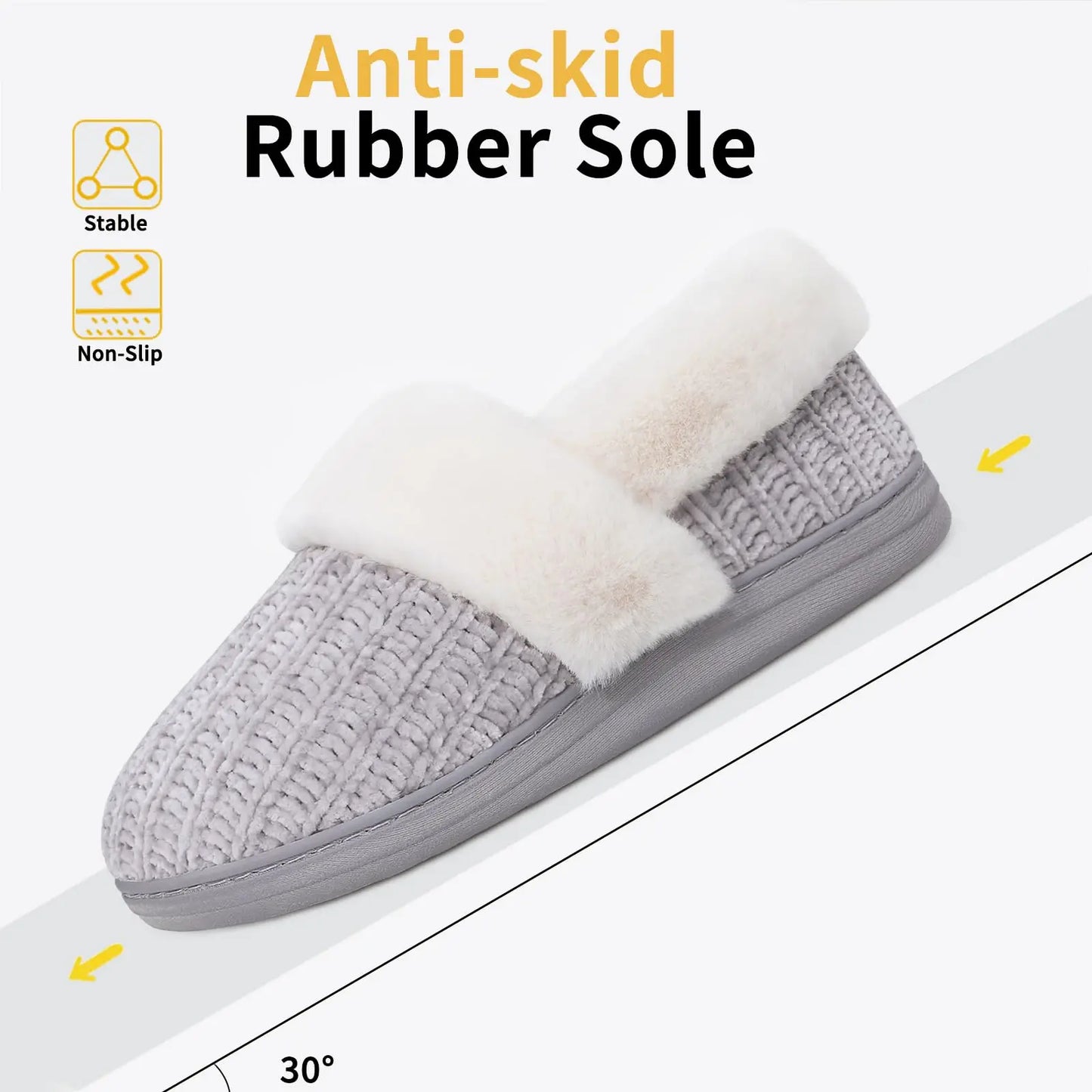 Shevalues Women's Winter Fuzzy House Slippers Non-slip Cozy  Fluffy Knit Slides With Memory Foam Indoor Warm Plush Bedroom Shoes