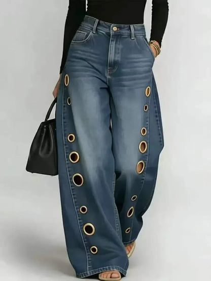 Sexy Wide-Leg Jeans with Eyelet Detail – High-Waisted