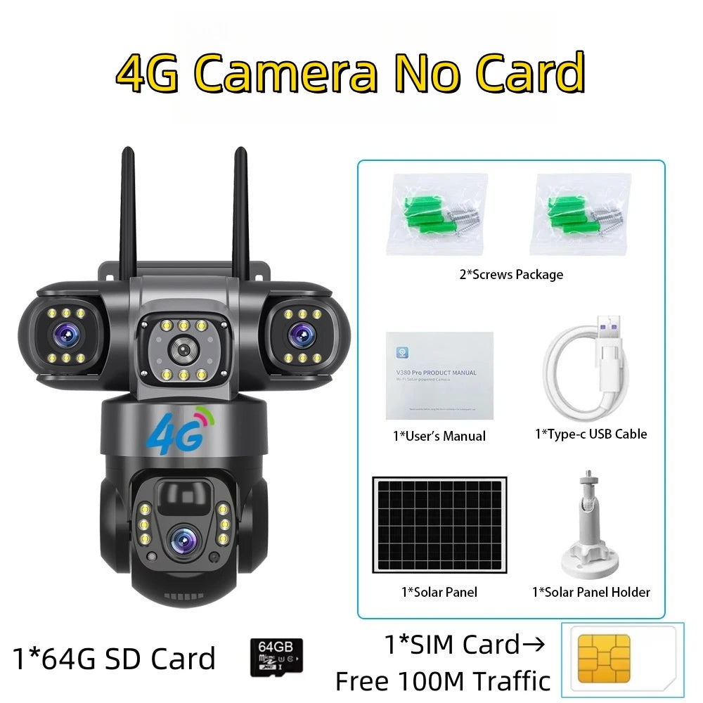 Solar 4G Triple-Lens Security Camera 12MP 6K