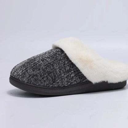 Shevalues Women's Winter Fuzzy House Slippers Non-slip Cozy  Fluffy Knit Slides With Memory Foam Indoor Warm Plush Bedroom Shoes