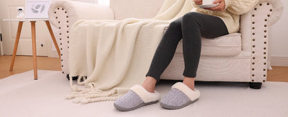 Shevalues Women's Winter Fuzzy House Slippers Non-slip Cozy  Fluffy Knit Slides With Memory Foam Indoor Warm Plush Bedroom Shoes