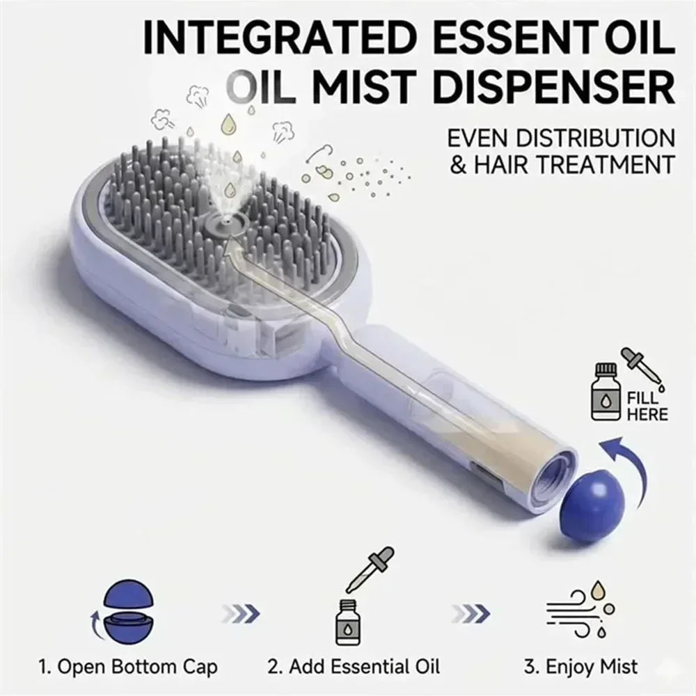 3-in-1 Hairbrush with Steam, Essential Oil, and Self-Cleaning