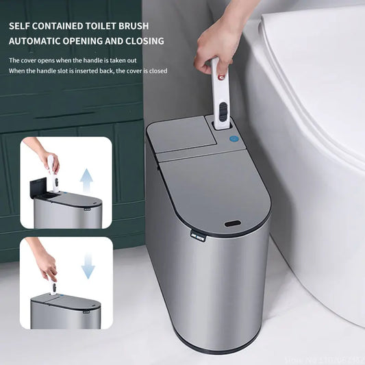 7L Smart Sensor Bathroom Bin & Toilet Brush Set – Touchless Stainless Steel Waterproof Waste Bin