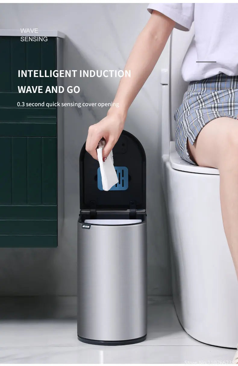 7L Smart Sensor Bathroom Bin & Toilet Brush Set – Touchless Stainless Steel Waterproof Waste Bin