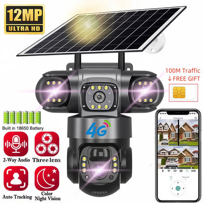 Solar 4G Triple-Lens Security Camera 12MP 6K