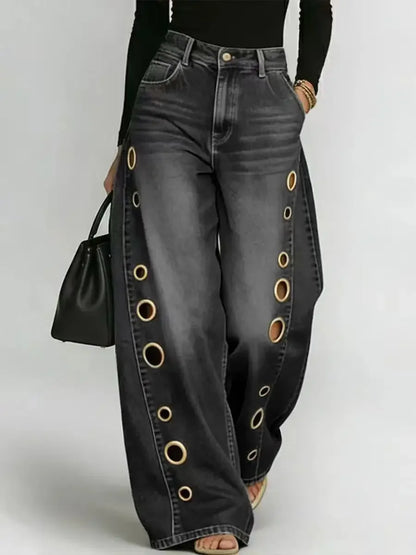 Sexy Wide-Leg Jeans with Eyelet Detail – High-Waisted