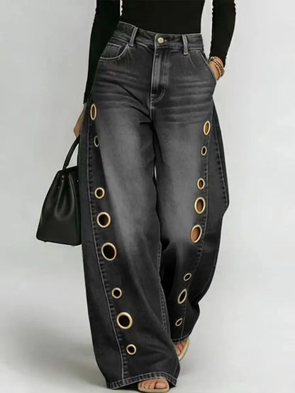 Sexy Wide-Leg Jeans with Eyelet Detail – High-Waisted