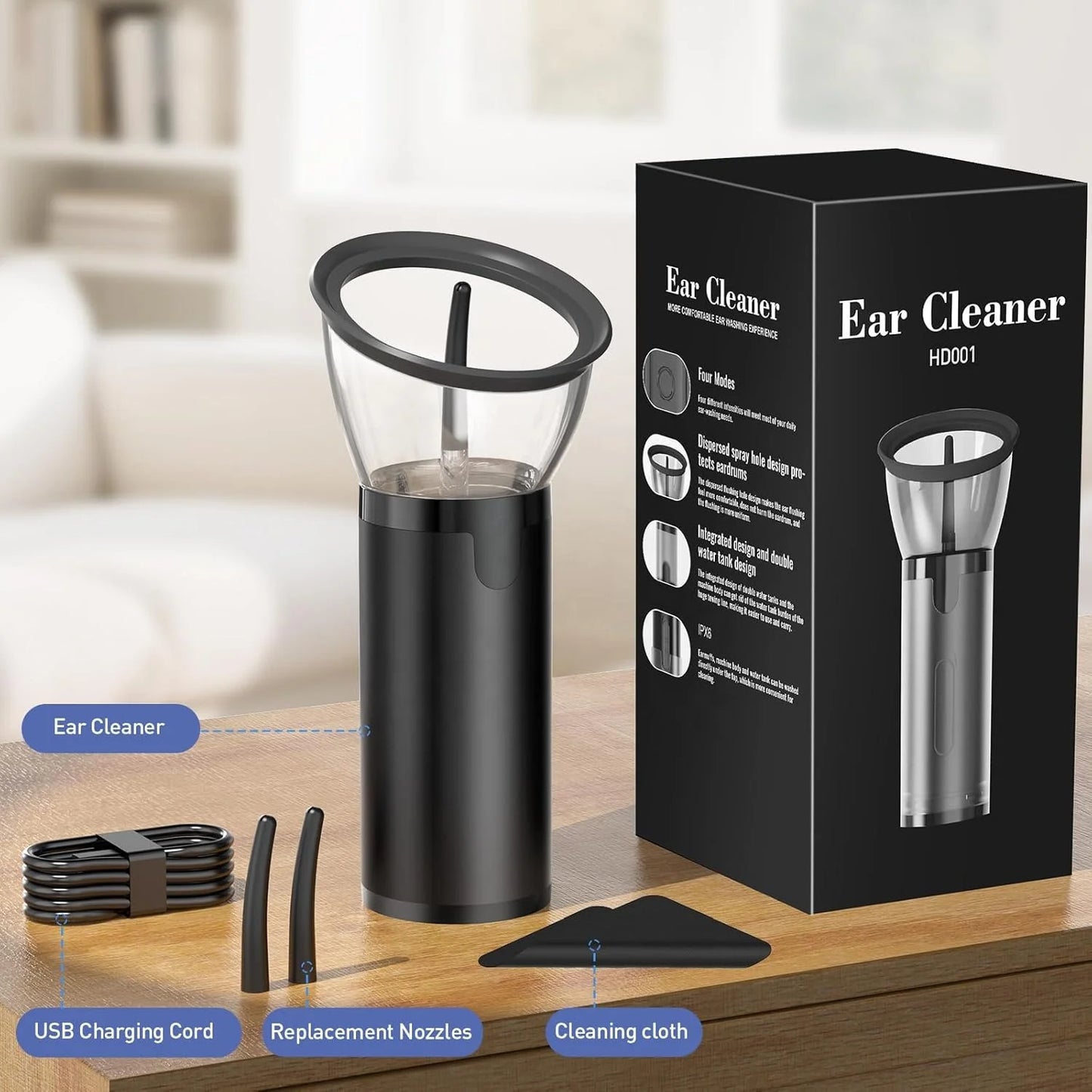 Powerful Rechargeable Earwax Removal with 4 Pressure Modes & IPX6 Waterproof