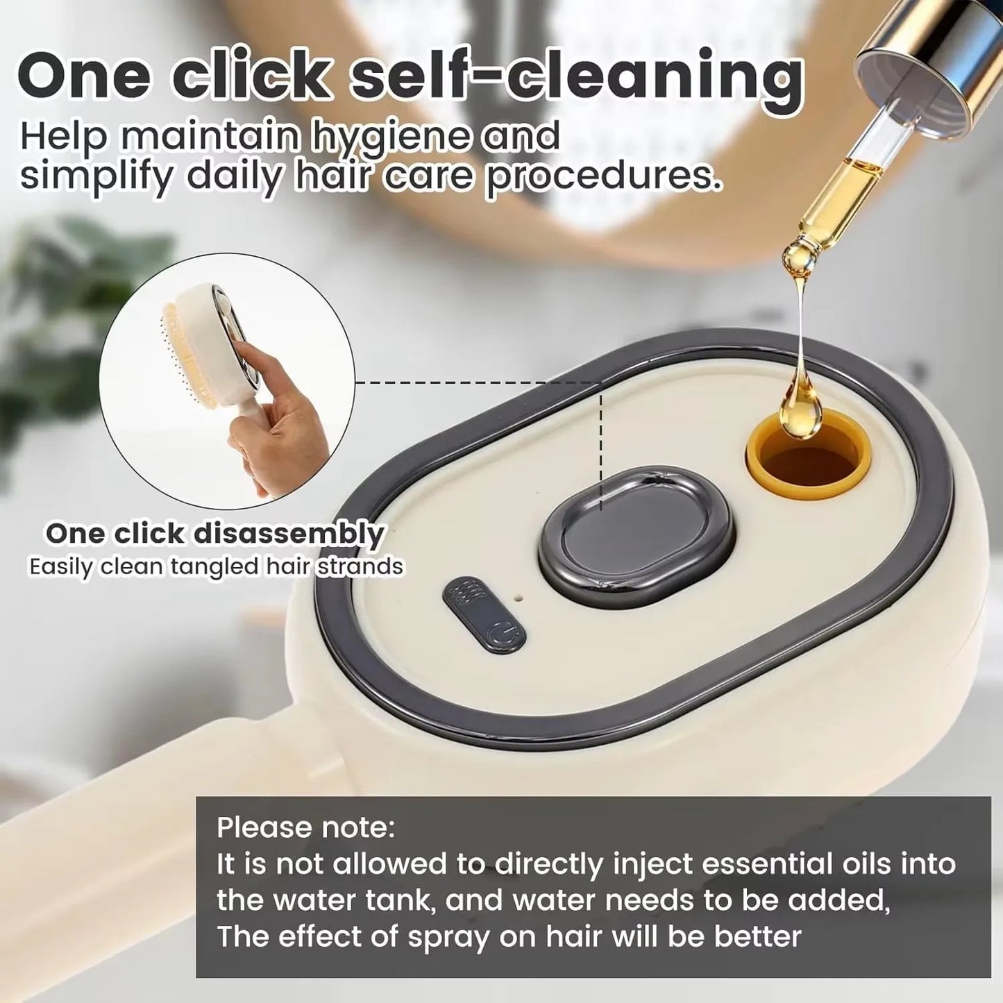3-in-1 Hairbrush with Steam, Essential Oil, and Self-Cleaning
