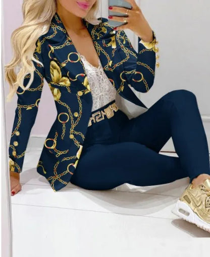 Elegant Two-Piece Blazer and Trouser Set for Women