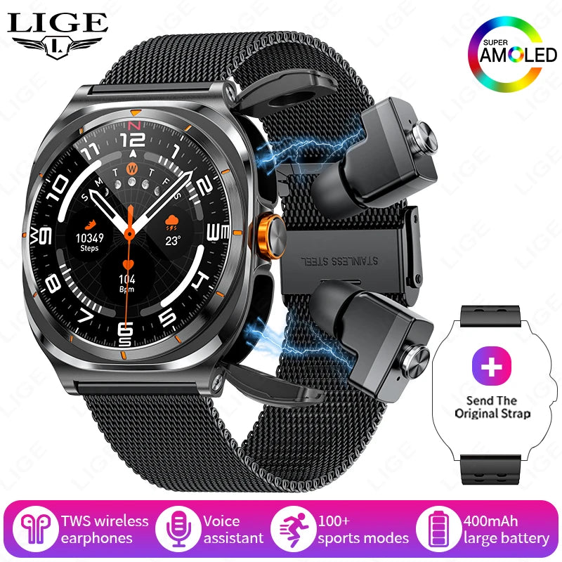 The Ultimate 2-in-1 Smartwatch with Hidden Wireless Earphones