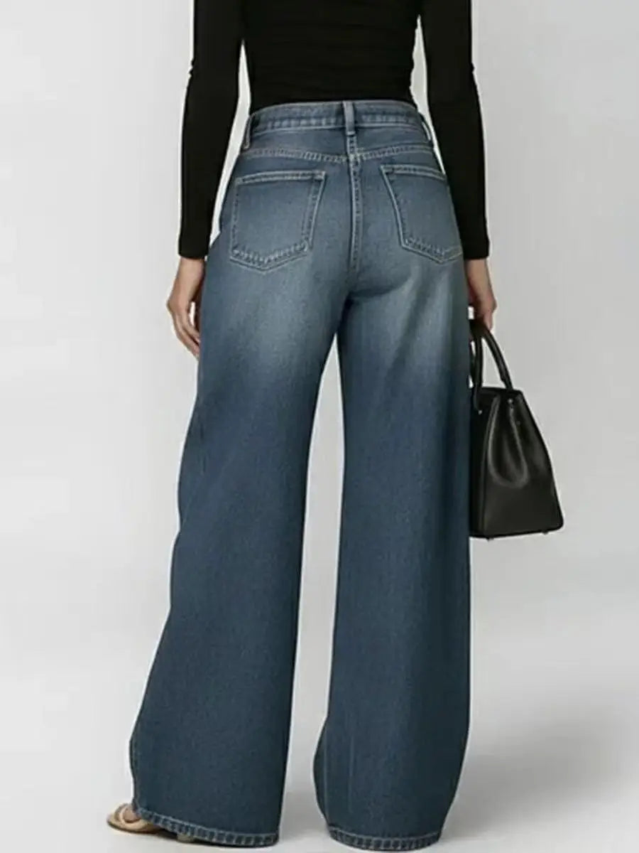 Sexy Wide-Leg Jeans with Eyelet Detail – High-Waisted