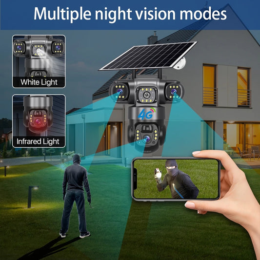 Solar 4G Triple-Lens Security Camera 12MP 6K