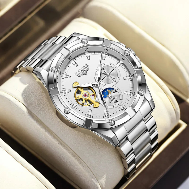 LIGE Luxury Hollow Tourbillon Men’s Watch
