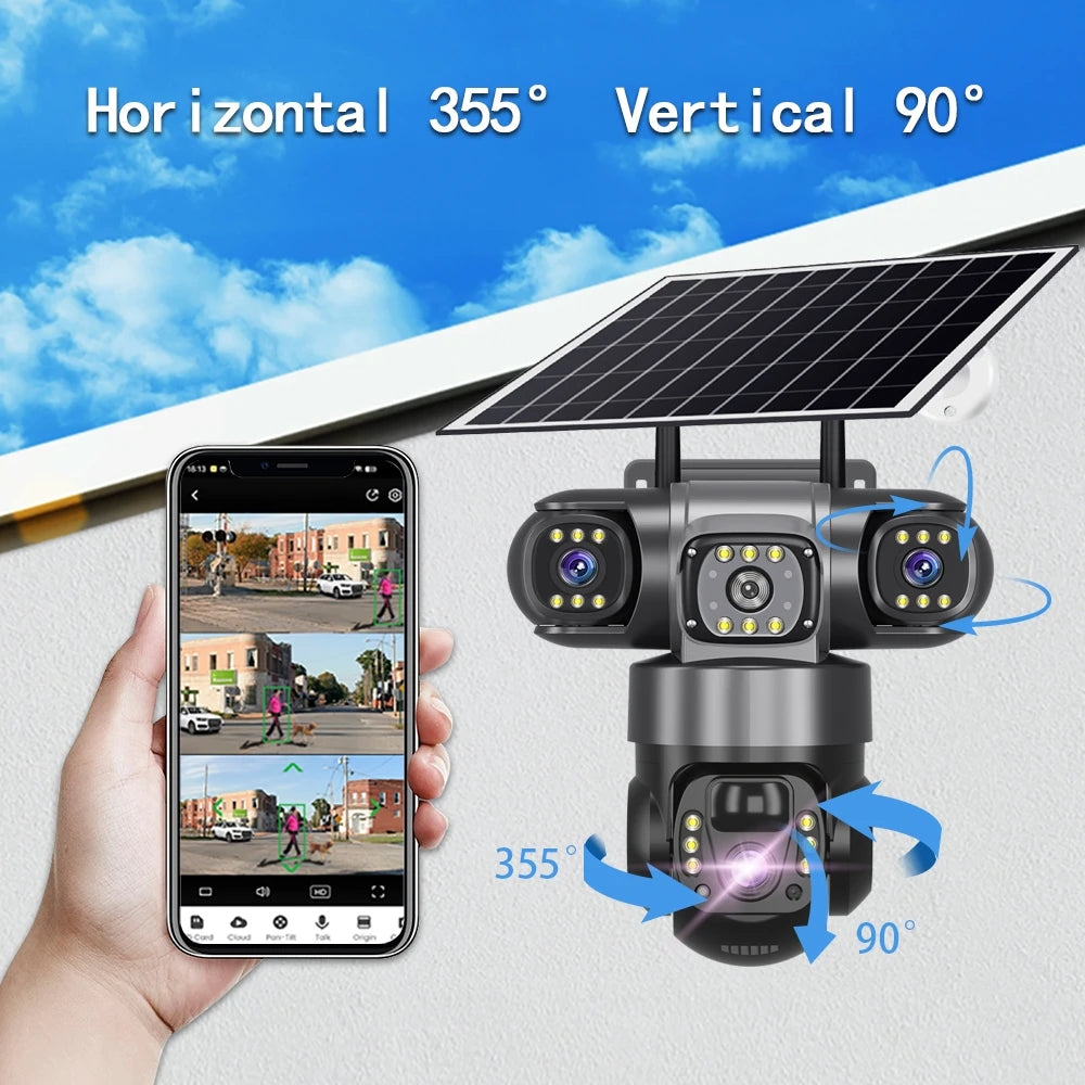 Solar 4G Triple-Lens Security Camera 12MP 6K