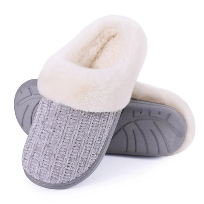 Shevalues Women's Winter Fuzzy House Slippers Non-slip Cozy  Fluffy Knit Slides With Memory Foam Indoor Warm Plush Bedroom Shoes