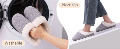 Shevalues Women's Winter Fuzzy House Slippers Non-slip Cozy  Fluffy Knit Slides With Memory Foam Indoor Warm Plush Bedroom Shoes