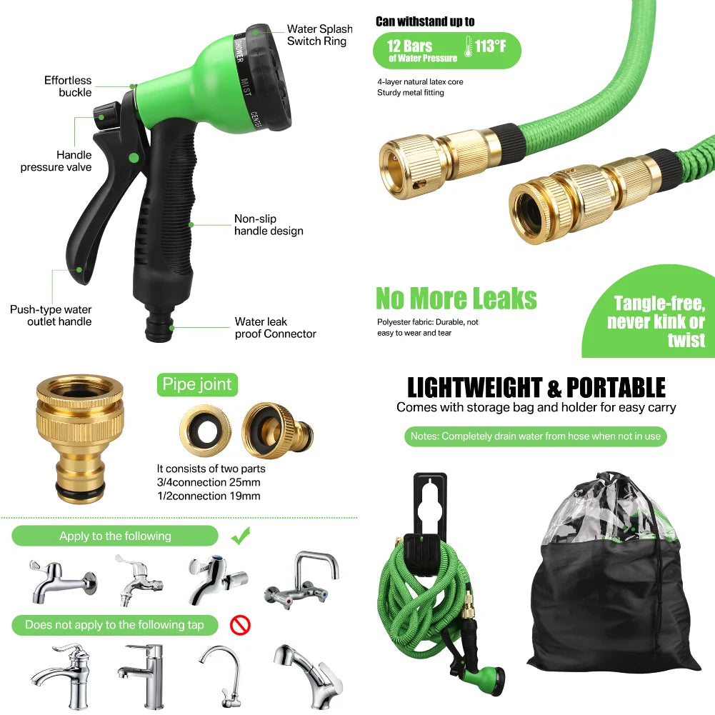 💦 Expandable High-Pressure Garden Hose with Double Metal Connector