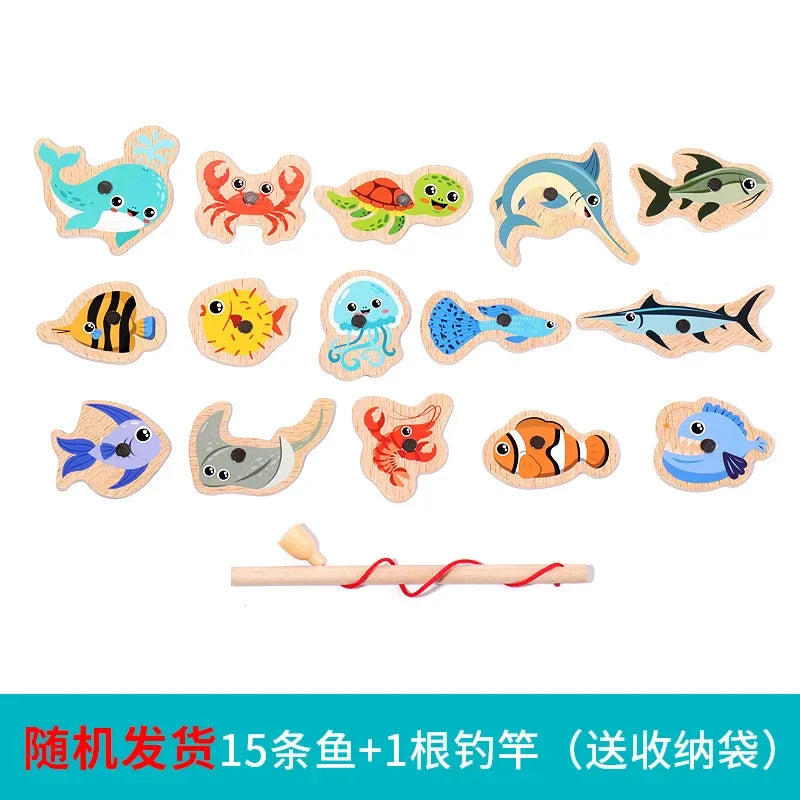 Montessori Wooden Fishing Toy for Kids Learning