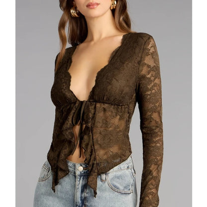 Y2K Midnight Bloom Lace Crop Top