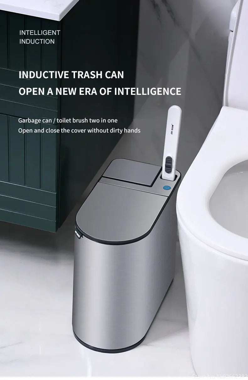 7L Smart Sensor Bathroom Bin & Toilet Brush Set – Touchless Stainless Steel Waterproof Waste Bin