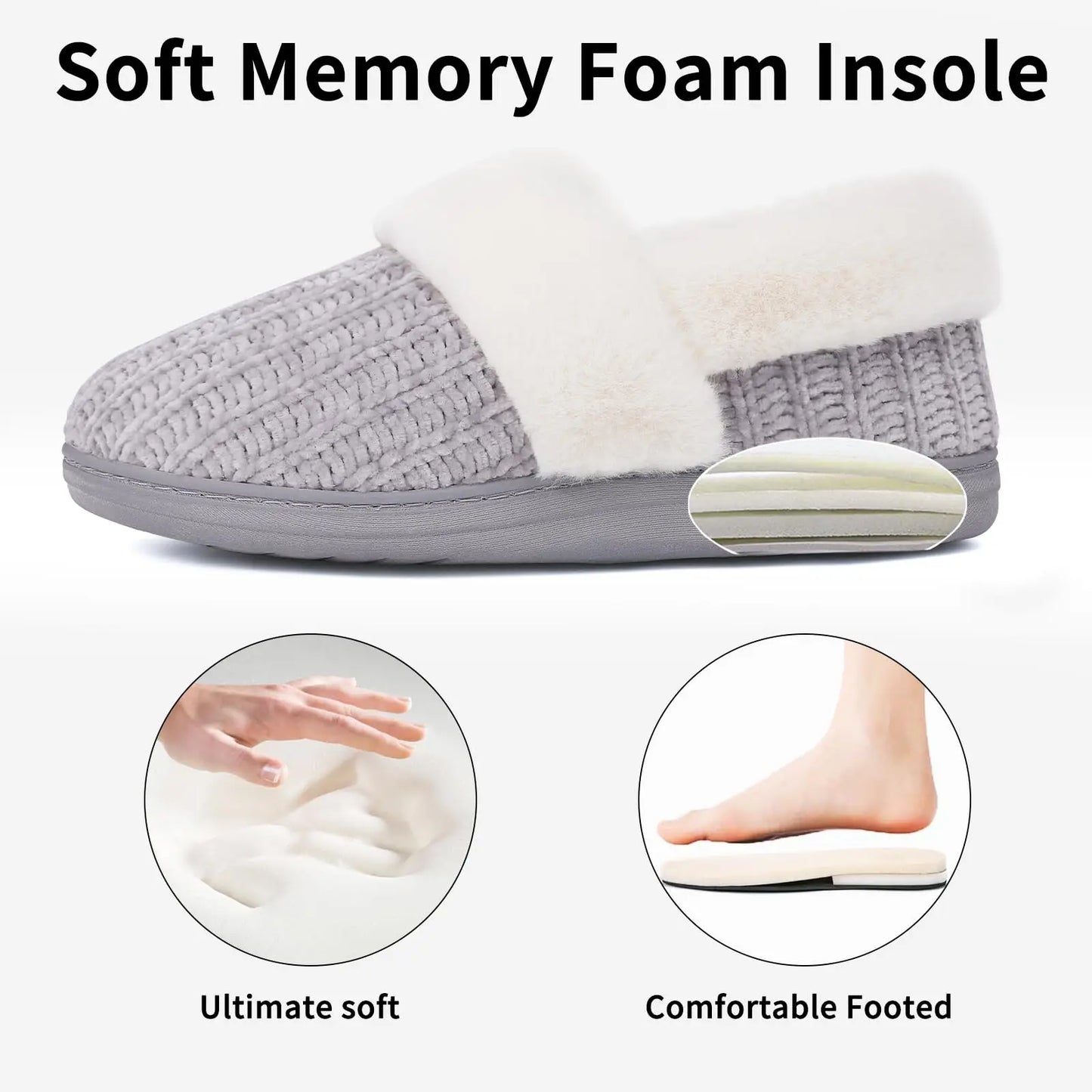 Shevalues Women's Winter Fuzzy House Slippers Non-slip Cozy  Fluffy Knit Slides With Memory Foam Indoor Warm Plush Bedroom Shoes
