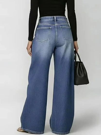 Sexy Wide-Leg Jeans with Eyelet Detail – High-Waisted