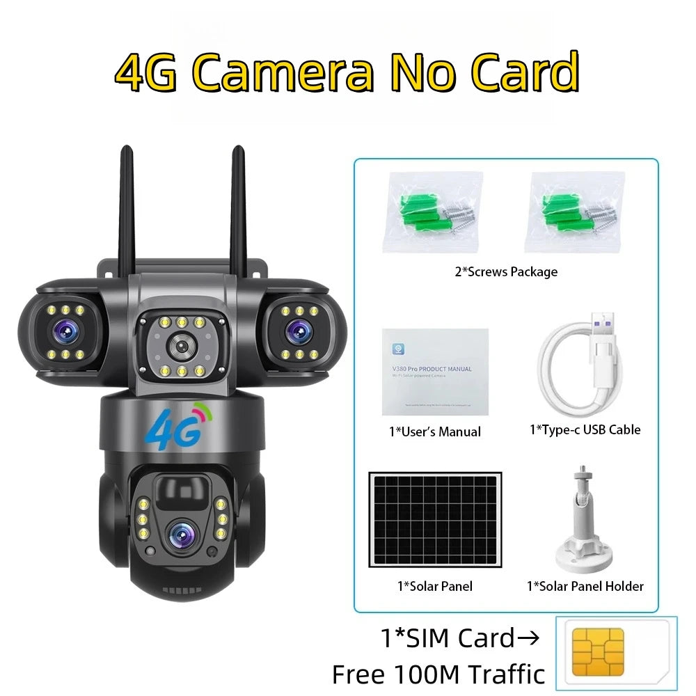 Solar 4G Triple-Lens Security Camera 12MP 6K
