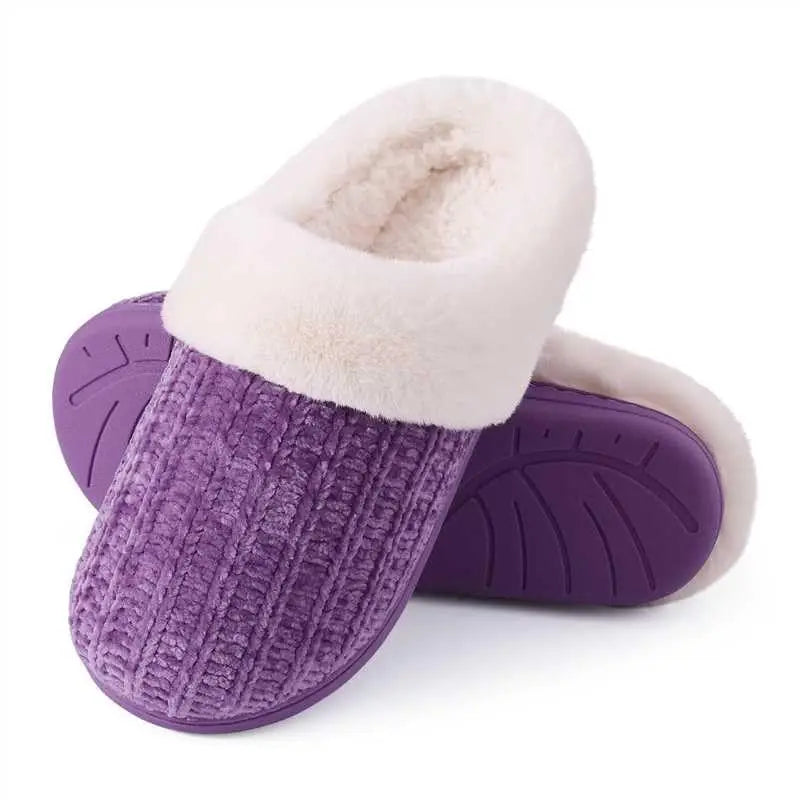 Shevalues Women's Winter Fuzzy House Slippers Non-slip Cozy  Fluffy Knit Slides With Memory Foam Indoor Warm Plush Bedroom Shoes