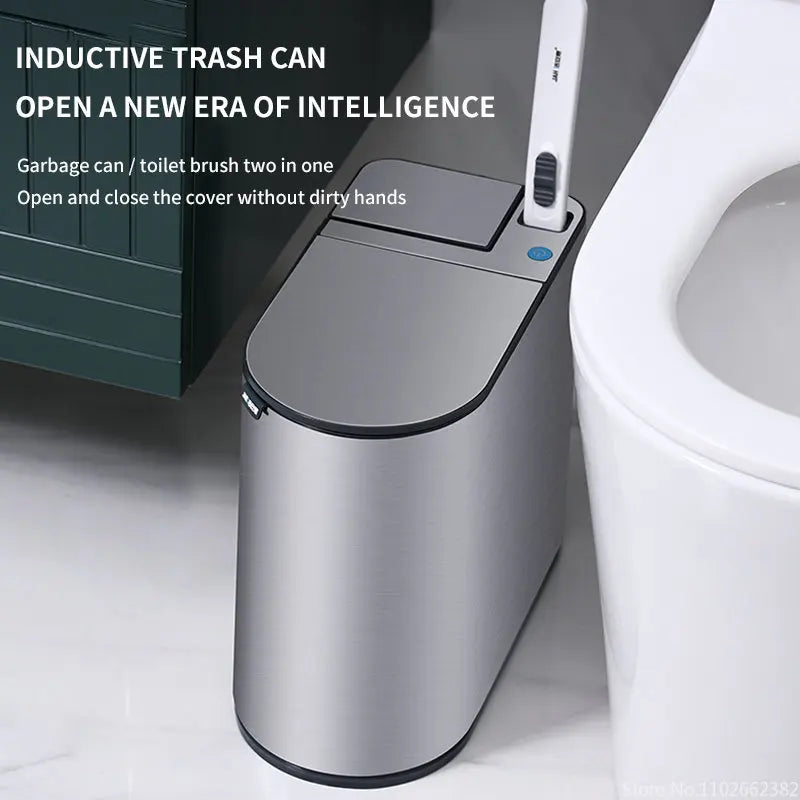7L Smart Sensor Bathroom Bin & Toilet Brush Set – Touchless Stainless Steel Waterproof Waste Bin