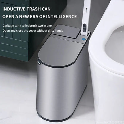 7L Smart Sensor Bathroom Bin & Toilet Brush Set – Touchless Stainless Steel Waterproof Waste Bin