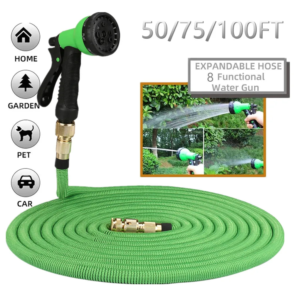 💦 Expandable High-Pressure Garden Hose with Double Metal Connector