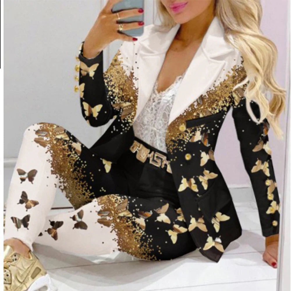 Elegant Two-Piece Blazer and Trouser Set for Women