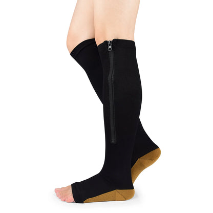 Zipper Compression Socks for Women & Men, Sturdy Zippered Stocking to Improves Blood Circulation, Relieves Pain & Swelling 1Pair