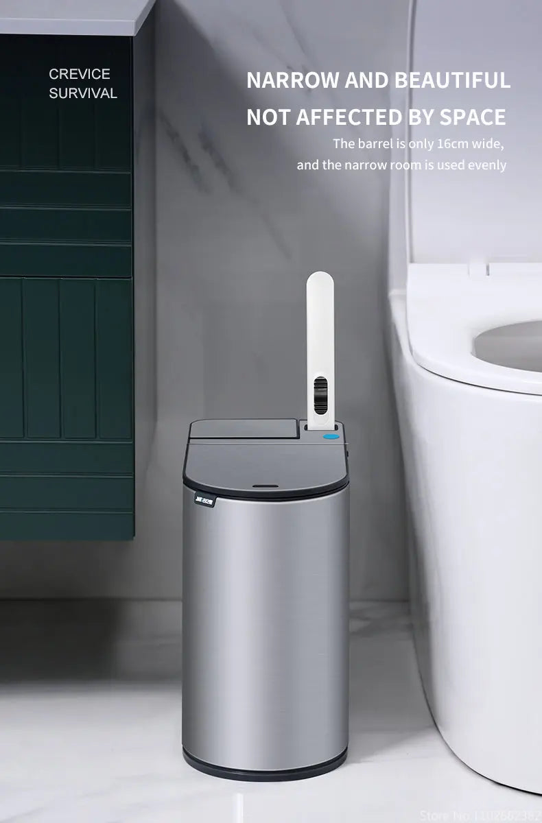 7L Smart Sensor Bathroom Bin & Toilet Brush Set – Touchless Stainless Steel Waterproof Waste Bin