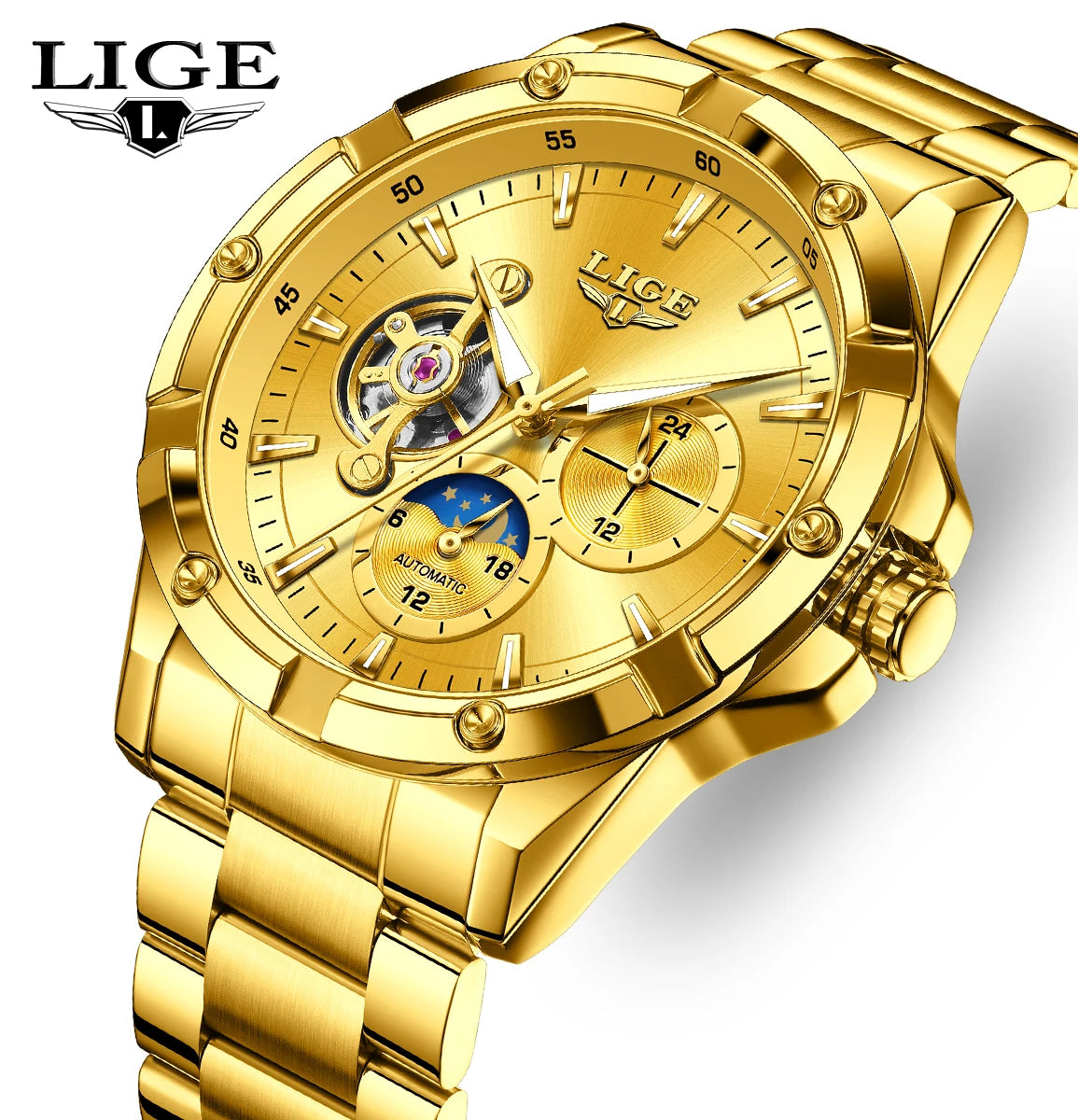 LIGE Luxury Hollow Tourbillon Men’s Watch