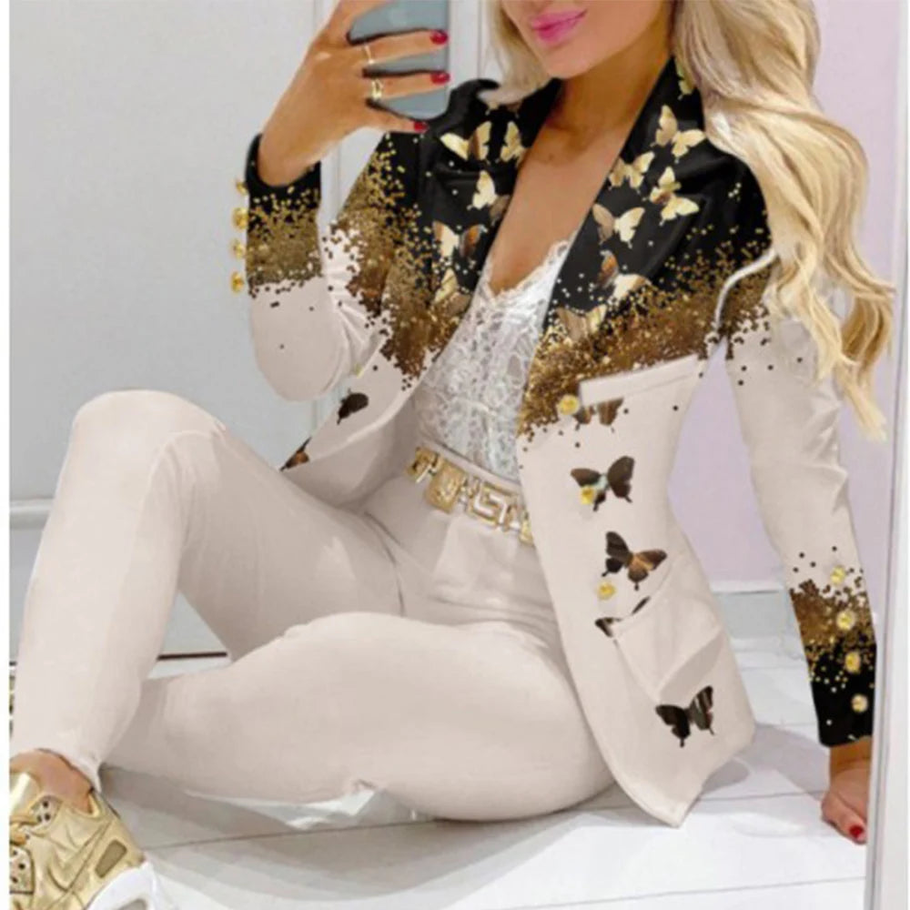 Elegant Two-Piece Blazer and Trouser Set for Women