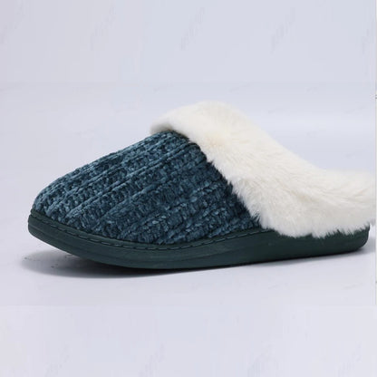 Shevalues Women's Winter Fuzzy House Slippers Non-slip Cozy  Fluffy Knit Slides With Memory Foam Indoor Warm Plush Bedroom Shoes