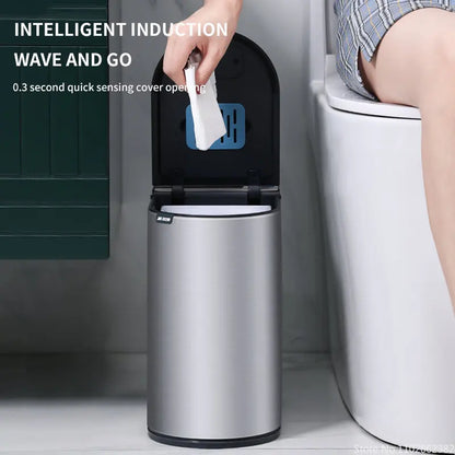 7L Smart Sensor Bathroom Bin & Toilet Brush Set – Touchless Stainless Steel Waterproof Waste Bin