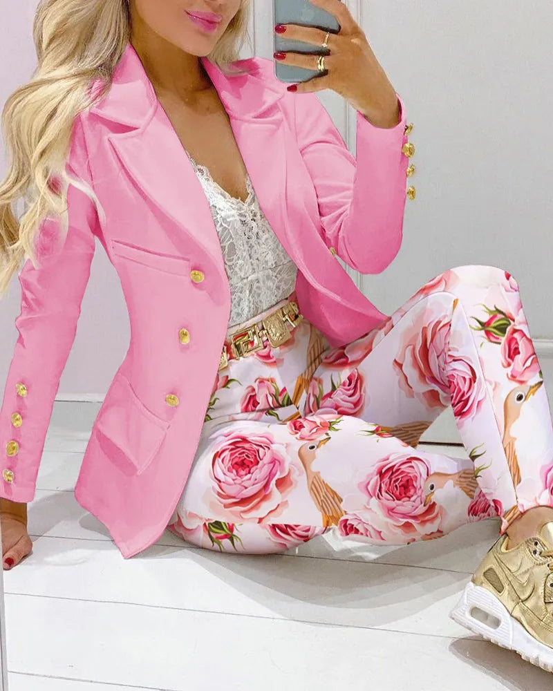 Elegant Two-Piece Blazer and Trouser Set for Women