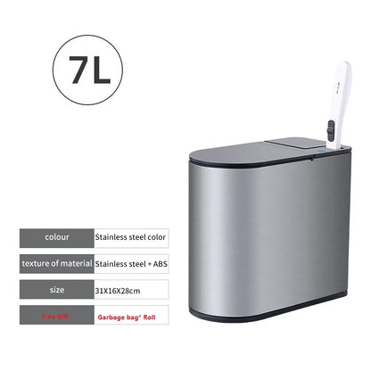 7L Smart Sensor Bathroom Bin & Toilet Brush Set – Touchless Stainless Steel Waterproof Waste Bin