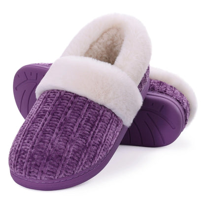 Shevalues Women's Winter Fuzzy House Slippers Non-slip Cozy  Fluffy Knit Slides With Memory Foam Indoor Warm Plush Bedroom Shoes