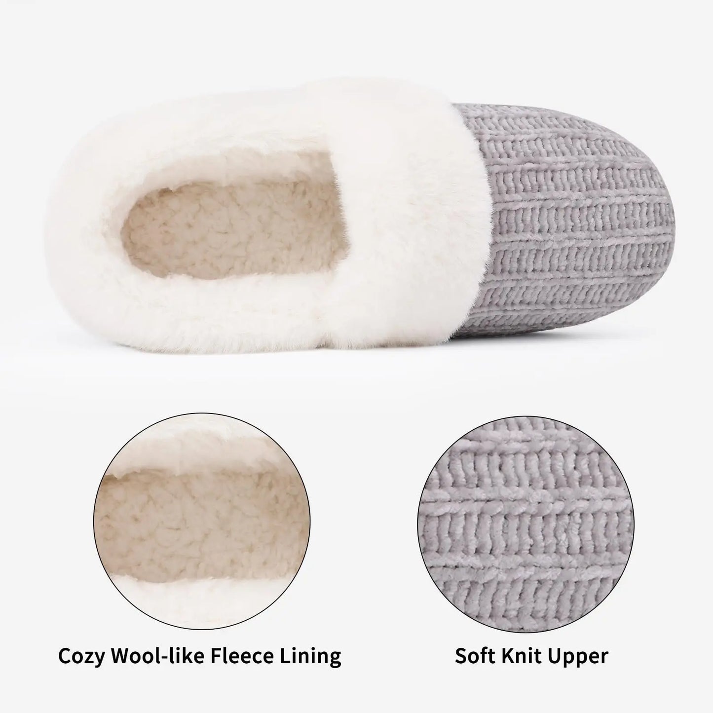 Shevalues Women's Winter Fuzzy House Slippers Non-slip Cozy  Fluffy Knit Slides With Memory Foam Indoor Warm Plush Bedroom Shoes