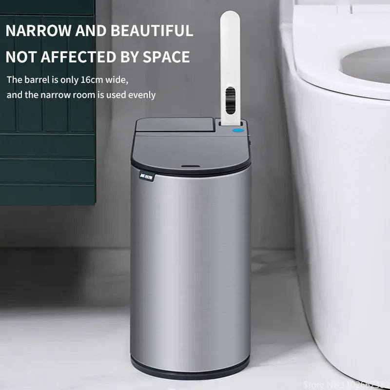 7L Smart Sensor Bathroom Bin & Toilet Brush Set – Touchless Stainless Steel Waterproof Waste Bin
